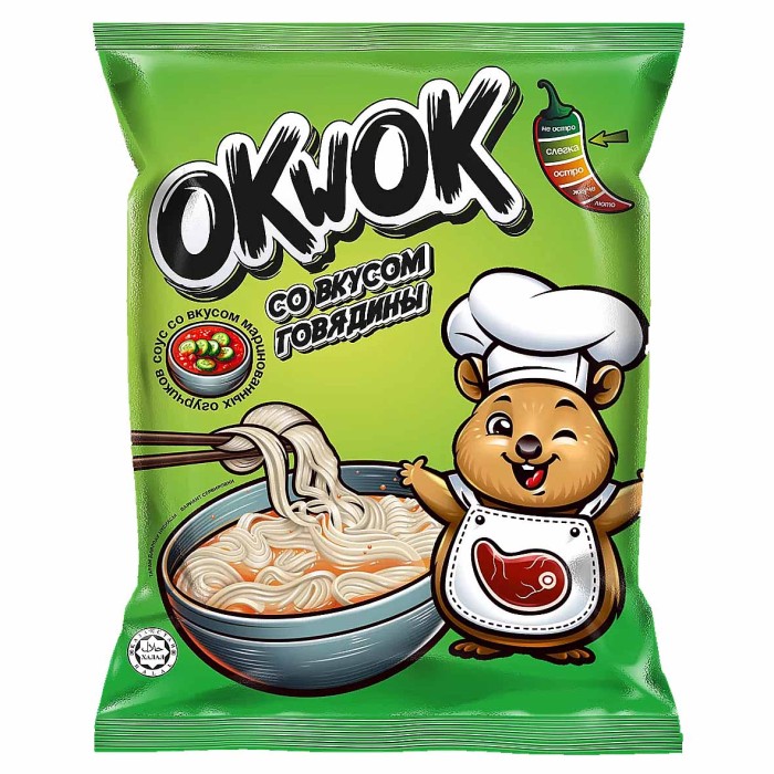 Лапша OkWok со вкусом говядины и соусом маринованных огурчиков 100гр м/у