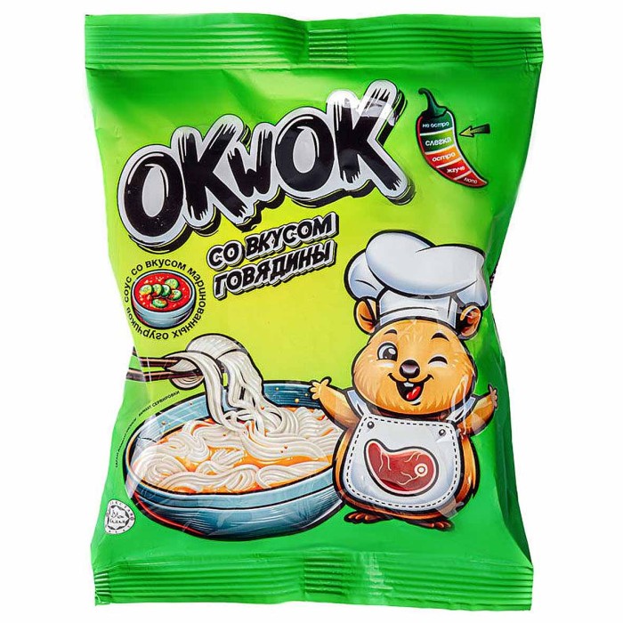 Лапша OkWok со вкусом говядины и соусом маринованных огурчиков 100гр м/у
