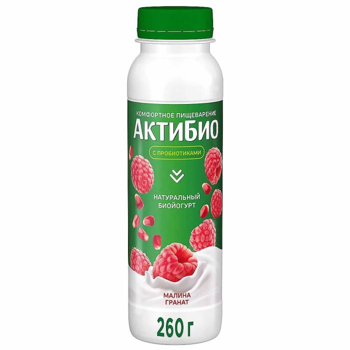 Биойогурт питьевой Актибио натуральный малина-гранат 1,5% 260гр пэт