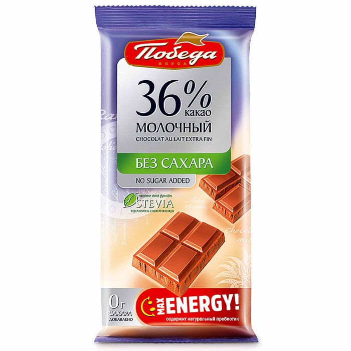 Шоколад Победа Молочный без сахара 36% 50гр м/у