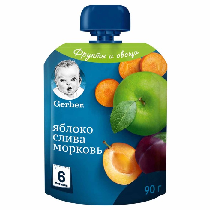 Пюре Gerber яблоко-слива-морковь с 6мес 90гр пауч