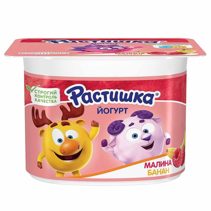 Йогурт Растишка малина-банан 3% с 3лет 110гр пэт