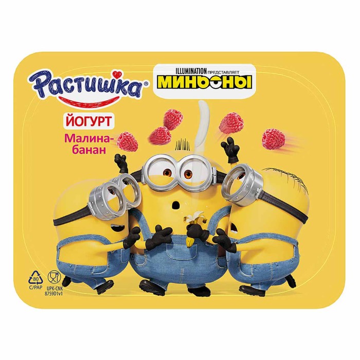 Йогурт Растишка малина-банан 3% с 3лет 110гр пэт