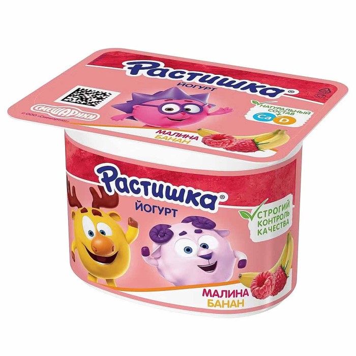 Йогурт Растишка малина-банан 3% с 3лет 110гр пэт