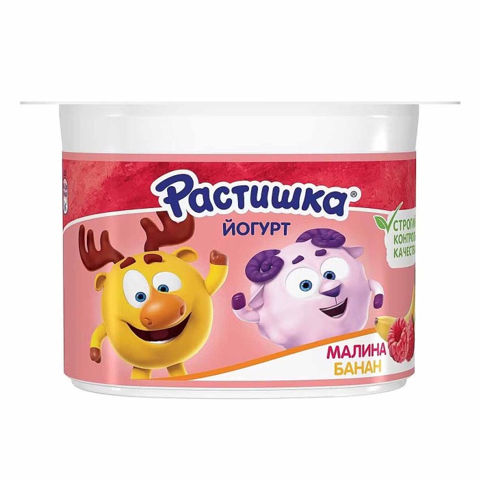 Йогурт Растишка малина-банан 3% с 3лет 110гр пэт