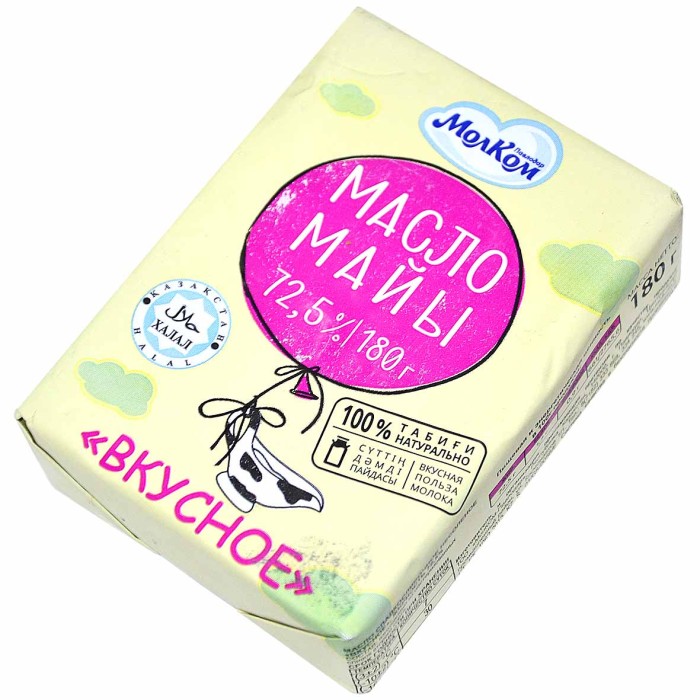 Масло сливочное Молком Вкусное 72,5% 180гр м/у