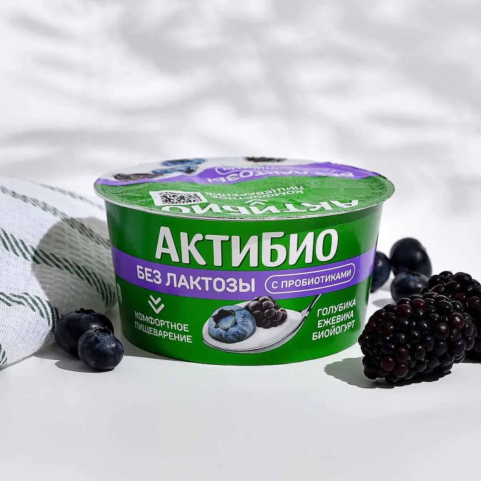 Биойогурт Актибио без лактозы голубика-ежевика 3% 130гр пэт