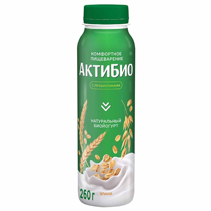 Биойогурт питьевой Актибио натуральный злаки 1,6% 260гр пэт