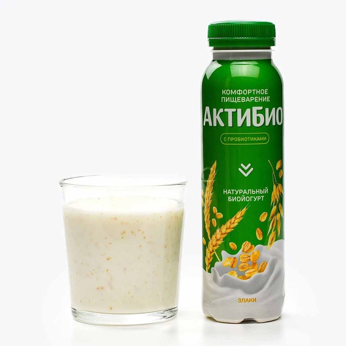 Биойогурт питьевой Актибио натуральный злаки 1,6% 260гр пэт