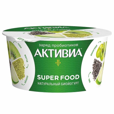 Йогурт Активия киви-яблоко-виноград-матча-семена чиа 2,2% 140гр пэт