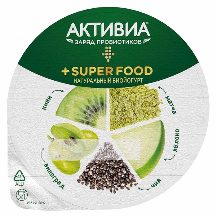 Йогурт Активия киви-яблоко-виноград-матча-семена чиа 2,2% 140гр пэт