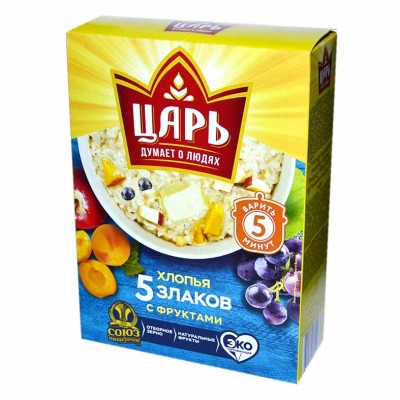 Хлопья Царь 5 злаковс фруктами 400гр к/у