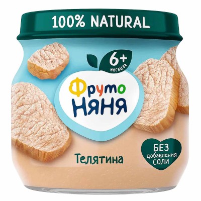 Пюре ФрутоНяня телятина с 6мес 80гр ст/б