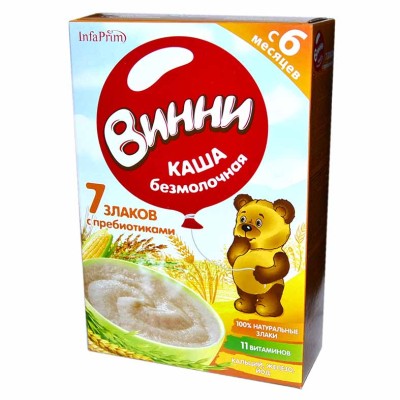 Каша Винни 7 злаков безмолочная с пребиотиками с 6мес 220гр к/у