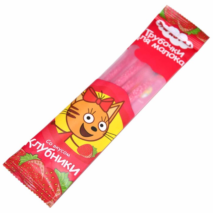 Трубочки для молока Три кота клубника микс 14гр м/у