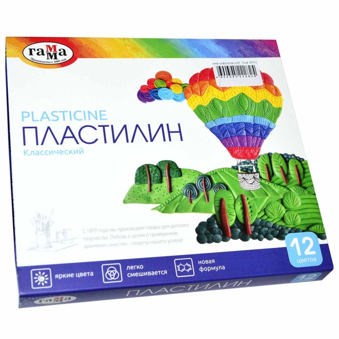 Пластилин Гамма классический 12цв 240гр арт281033 к/у
