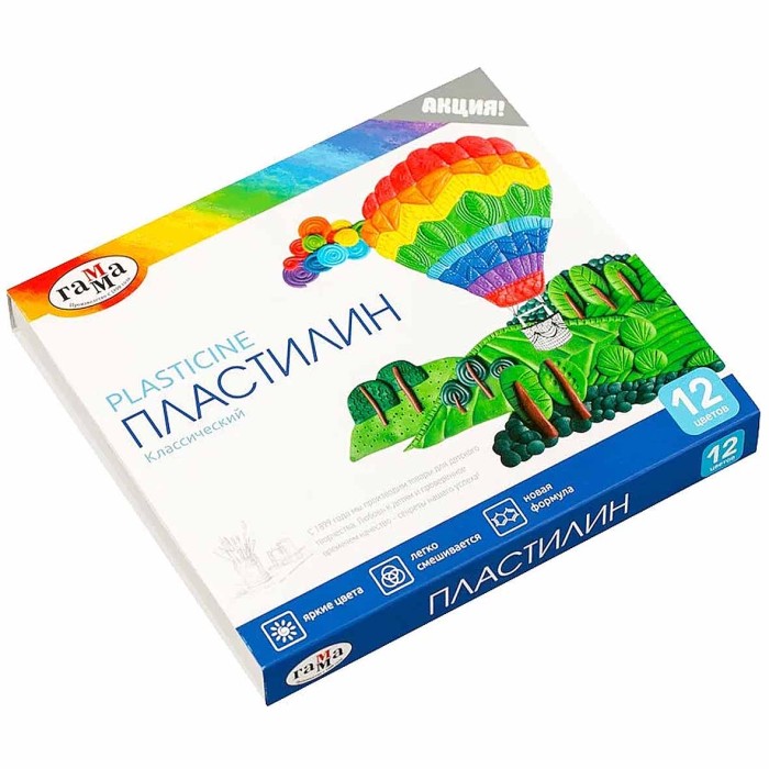 Пластилин Гамма классический 12цв 240гр арт281033 к/у