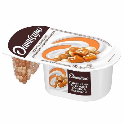 Йогурт Даниссимо с шариками  и вкусом соленой карамели 6,9% 105гр пэт