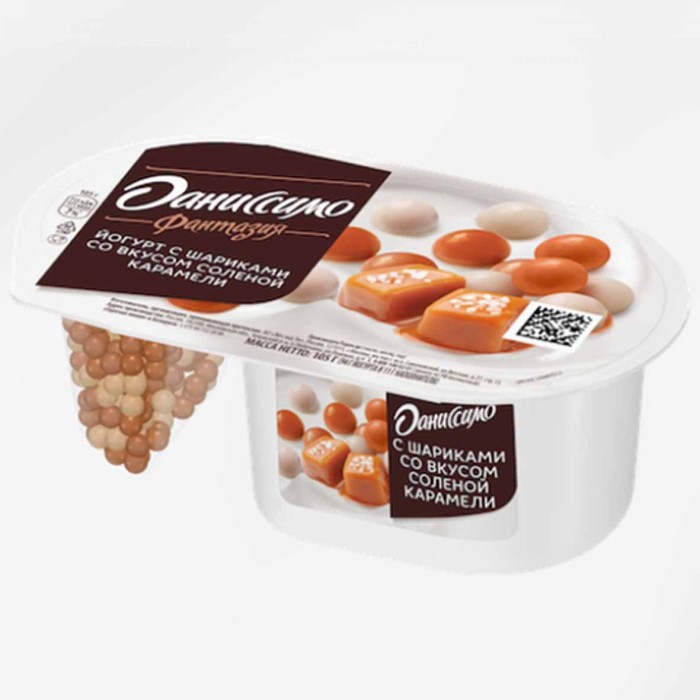 Йогурт Даниссимо с шариками  и вкусом соленой карамели 6,9% 105гр пэт