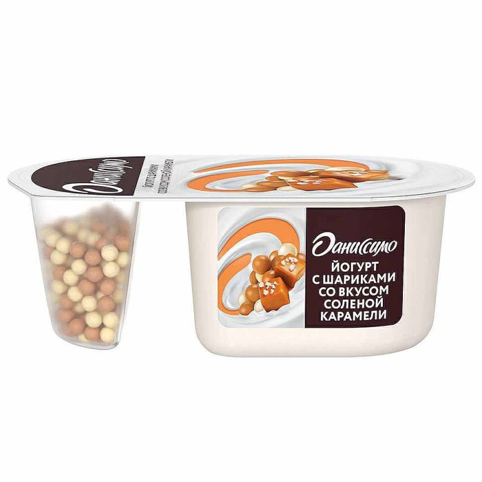 Йогурт Даниссимо с шариками  и вкусом соленой карамели 6,9% 105гр пэт