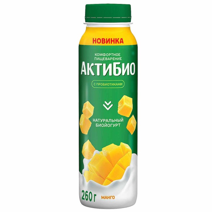 Биойогурт питьевой Актибио натуральный манго 1,5% 260гр пэт
