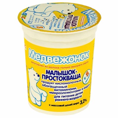Продукт кисломолочный Медвежонок Малышок-простокваша с 8мес 3,2% 200гр пэт