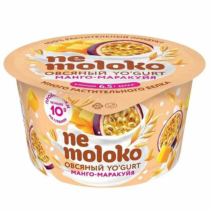 Йогурт Nemoloko овсяный манго-маракуйя 130гр пэт