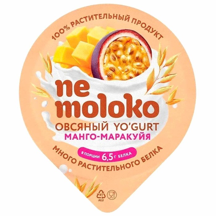Йогурт Nemoloko овсяный манго-маракуйя 130гр пэт