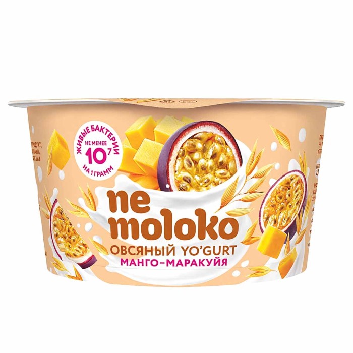 Йогурт Nemoloko овсяный манго-маракуйя 130гр пэт