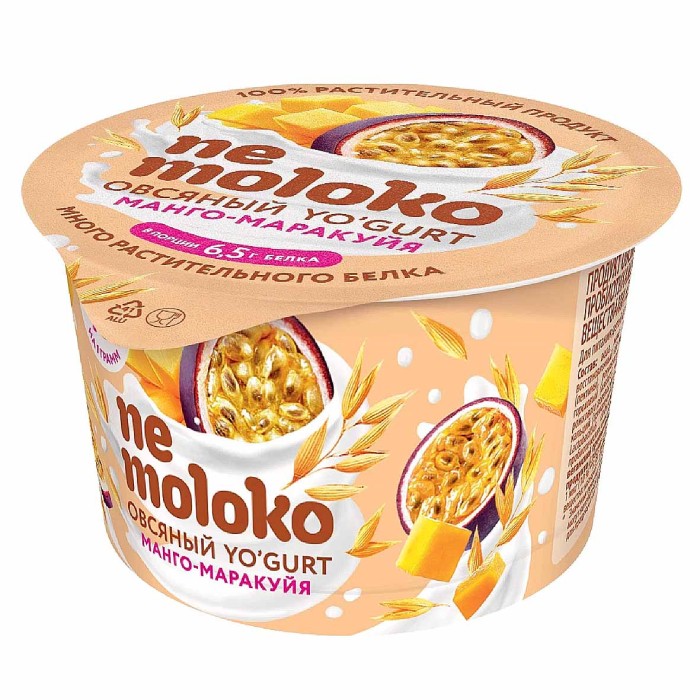 Йогурт Nemoloko овсяный манго-маракуйя 130гр пэт