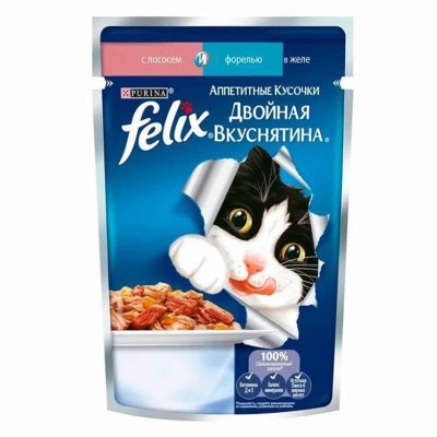 Корм для кошек Felix Двойная куснятина лосось,форель 85гр пауч