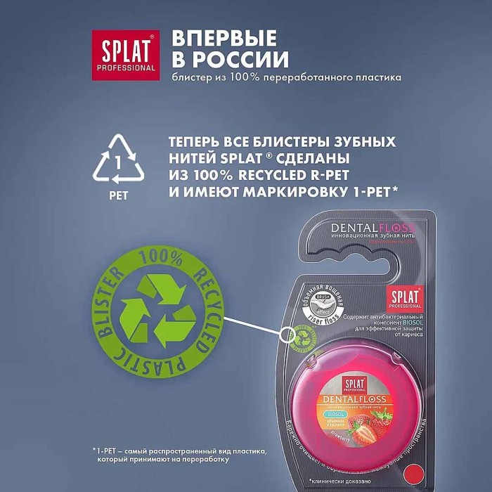 Нить зубная Splat Professional DentalFloss Клубника 30м пэт