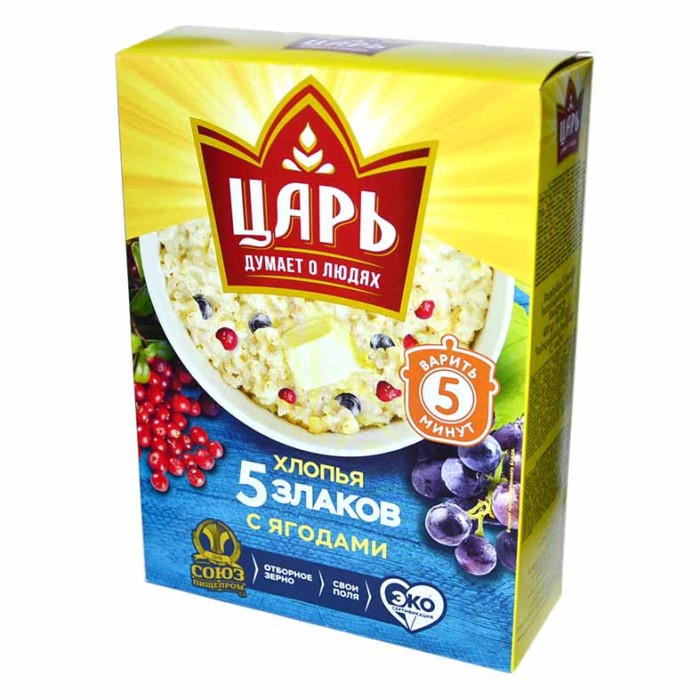 Хлопья Царь 5 злаков с ягодами 400гр к/у