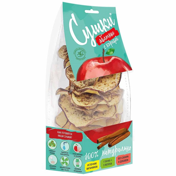 Чипсы фруктовые Сушки яблочные с корицей 30 гр к/у