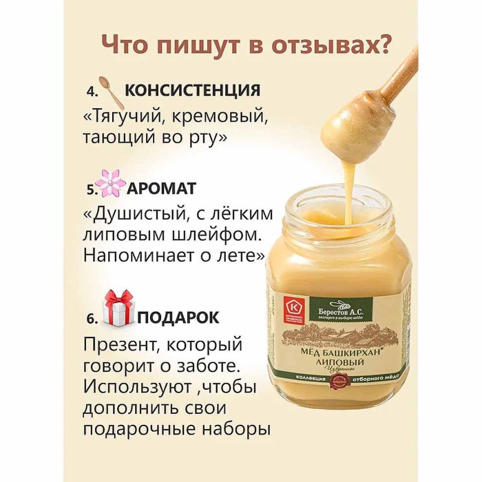 Мед Берестов Башкирхан Липовый 200гр ст/б