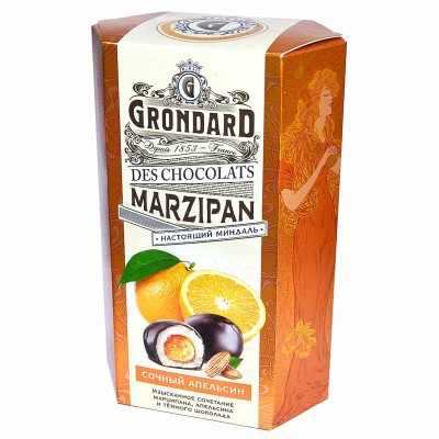 Конфеты Grondard марципан-апельсин в темном шоколаде 140гр к/у