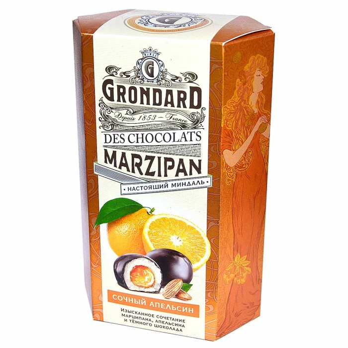 Конфеты Grondard марципан-апельсин в темном шоколаде 140гр к/у