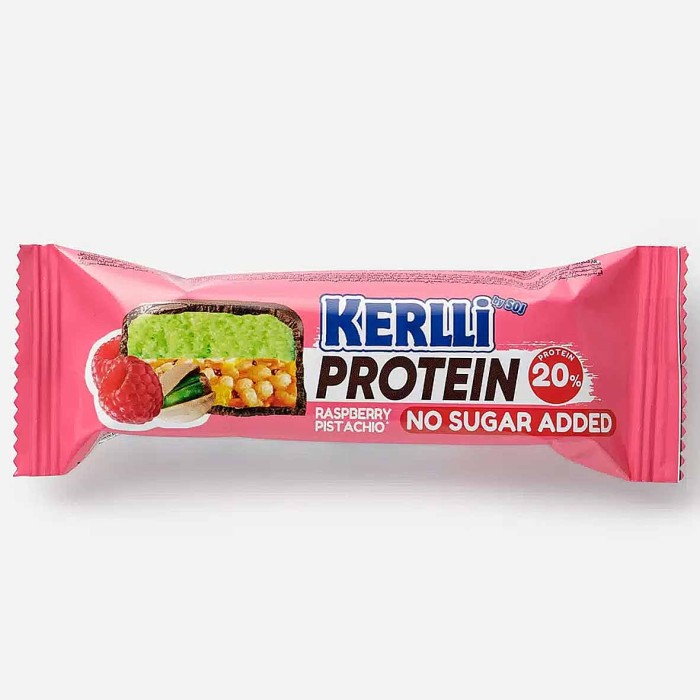 Батончик злаковый Kerlli с малиной и фисташкой без сахара 20% 45гр м/у