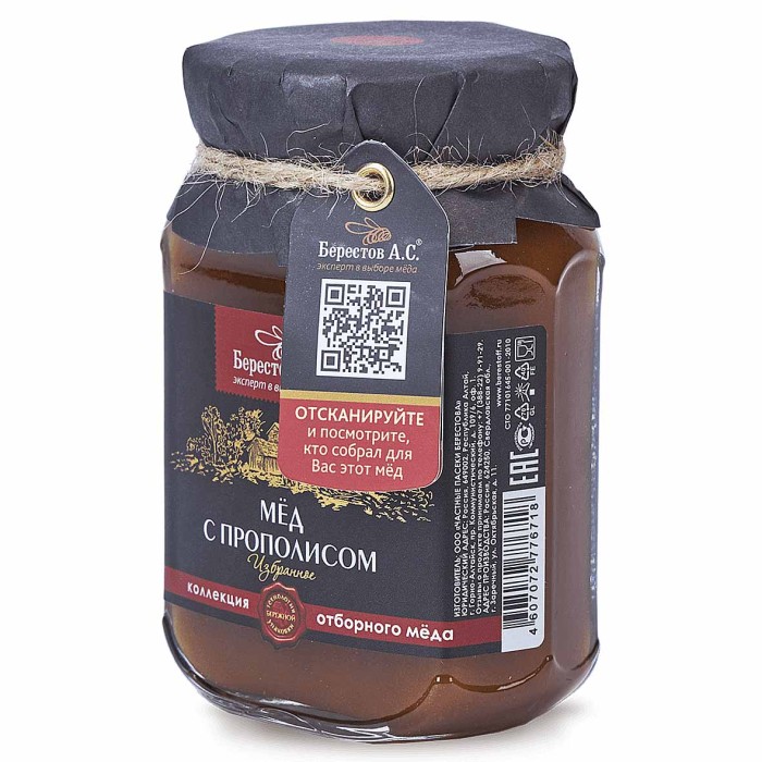 Мед Берестов с прополисом 200гр ст/б