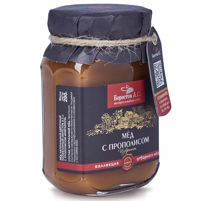 Мед Берестов с прополисом 200гр ст/б
