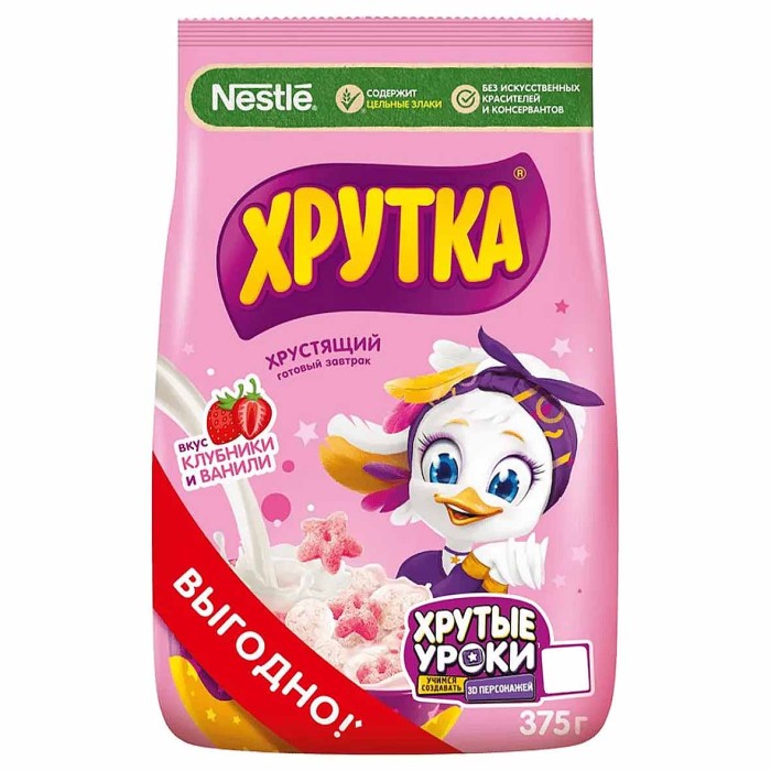 Завтрак готовый Хрутка Клубника,ваниль 375гр м/у