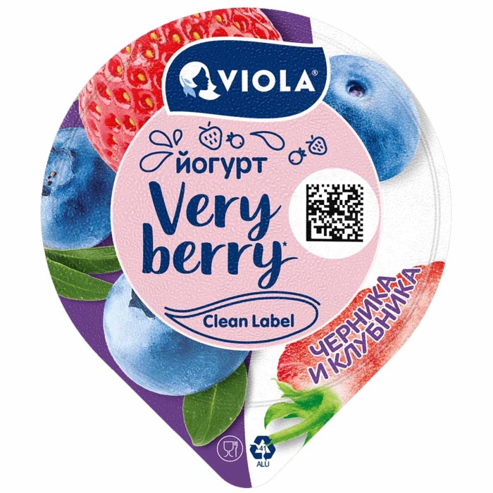 Йогурт Viola Very Berry Черника-Клубника 2,6% 180гр пэт