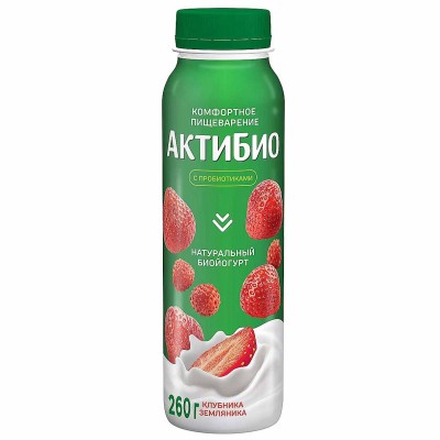 Биойогурт питьевой Актибио натуральный клубника-земляника 1,5% 260гр пэт