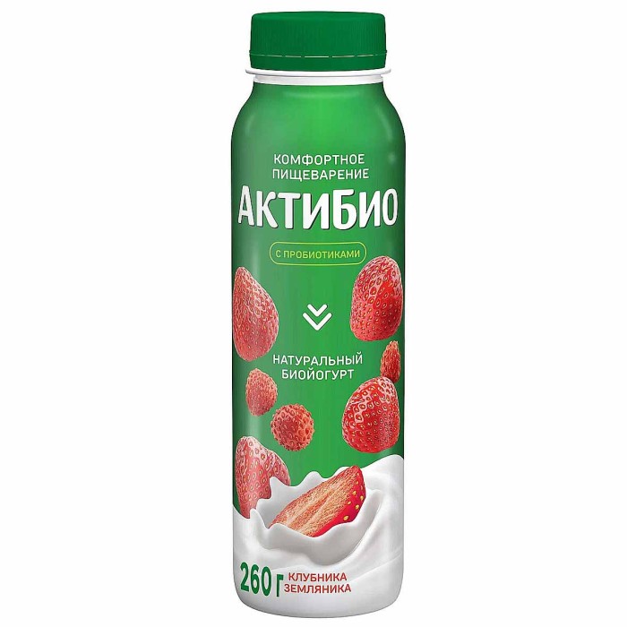 Биойогурт питьевой Актибио натуральный клубника-земляника 1,5% 260гр пэт