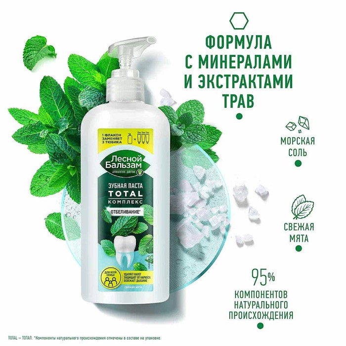 Зубная паста Лесной бальзам Total Отбеливание Свежая мята 290мл пэт
