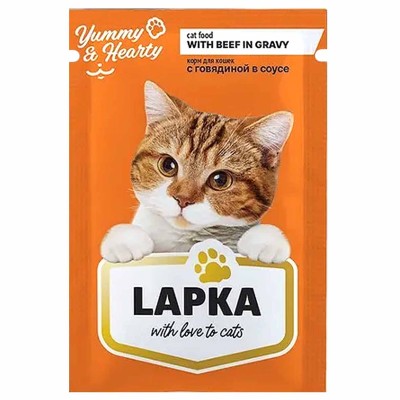 Корм для кошек Lapka говядина в соусе 85гр пауч