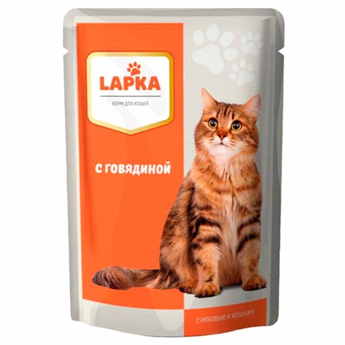 Корм для кошек Lapka говядина в соусе 85гр пауч