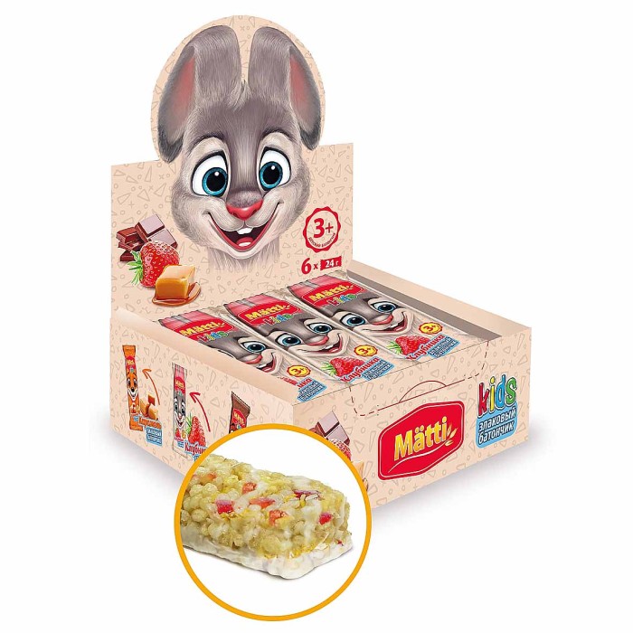 Батончик мюсли Mätti Kids Злаковый клубника 24гр м/у