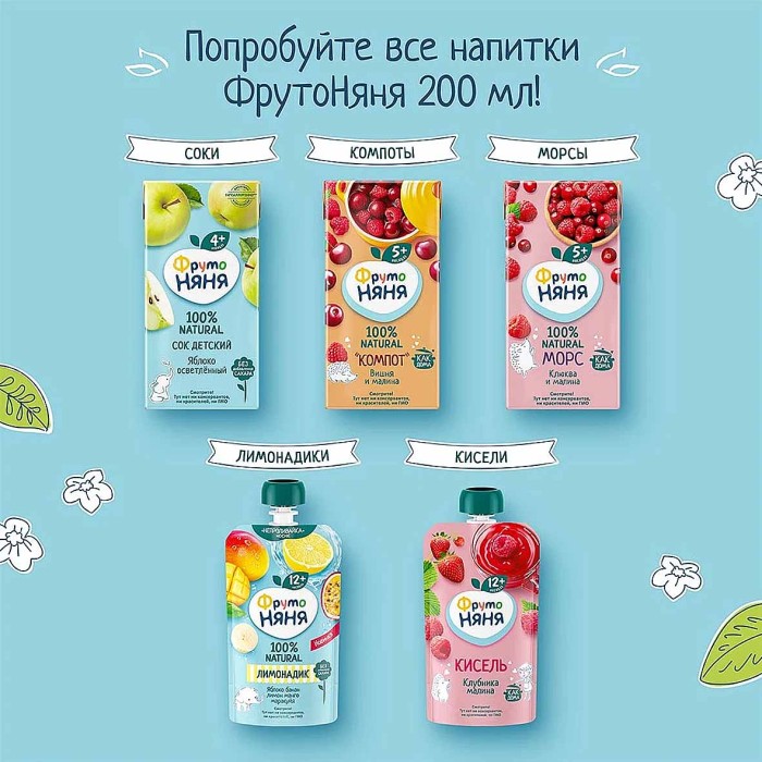 Морс Фруто Няня клюква-черника-вишня 200мл т/п
