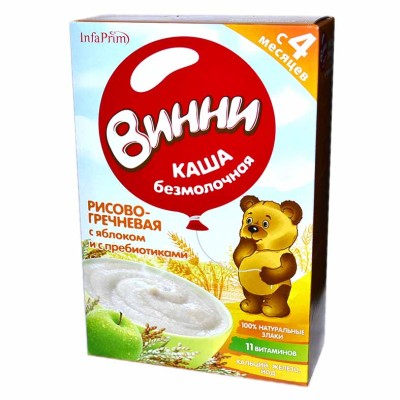 Каша Винни рисово-гречневая безмолочнаяс с яблоком и с пребиотиками с 4мес 200гр к/у